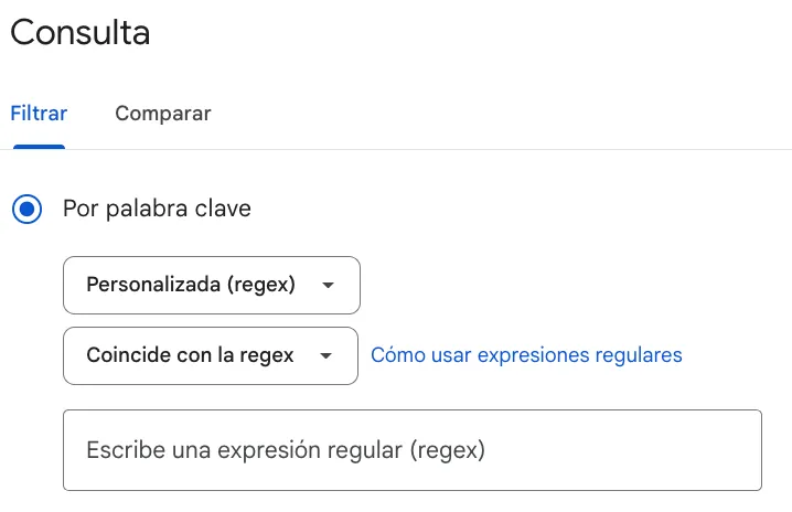 Custom (regex) option in the Google Search Console filter