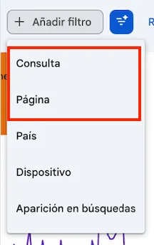 Filter type selector between Pages and Queries in GSC