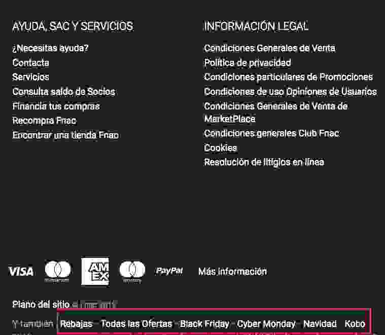 ejemplo footer Fnac - estratégia SEO