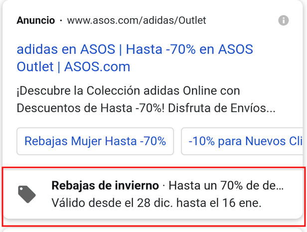 ejemplo de extensión de promoción