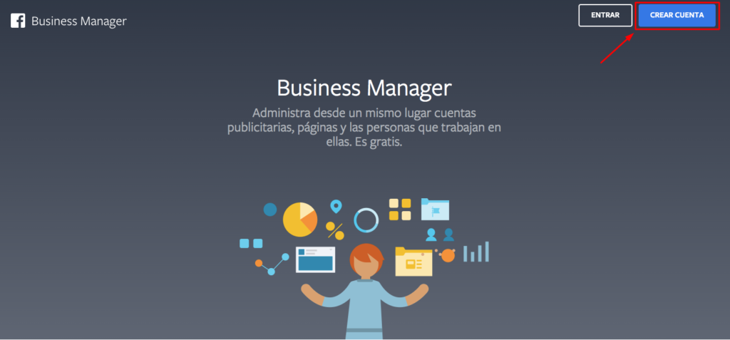 Página principal para crear un Business Manager para Facebook