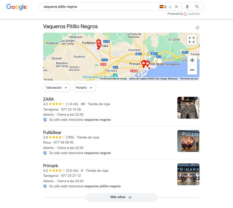 Módulo Maps en resultados de Google