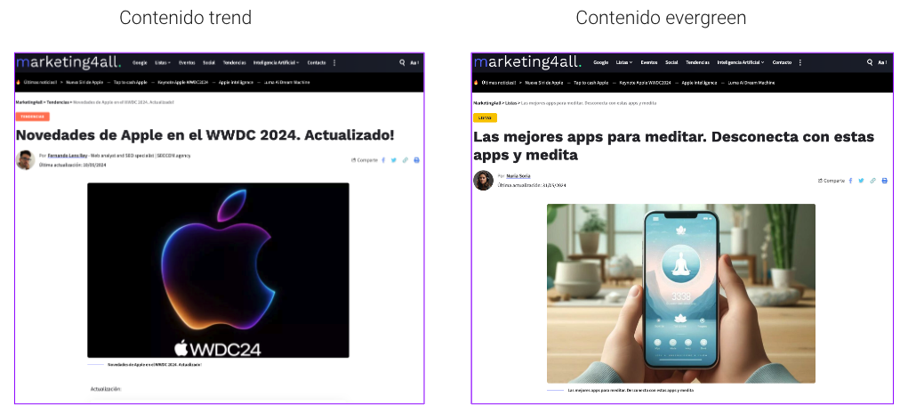 ejemplos de contenido trend y evergreen