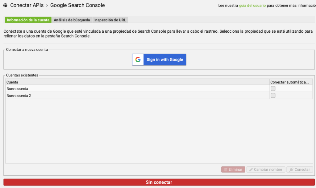 autorizar a google para usar google search console en screaming frog