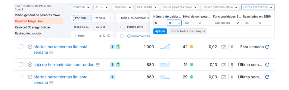 Cómo buscar palabras clave long tail en Semrush