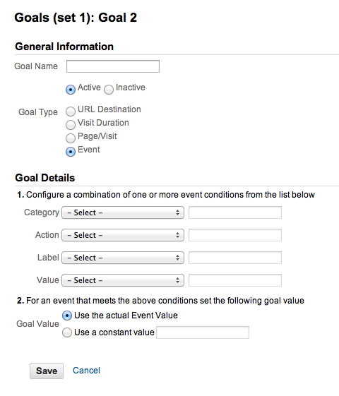 evento como objetivo en Google Analytics