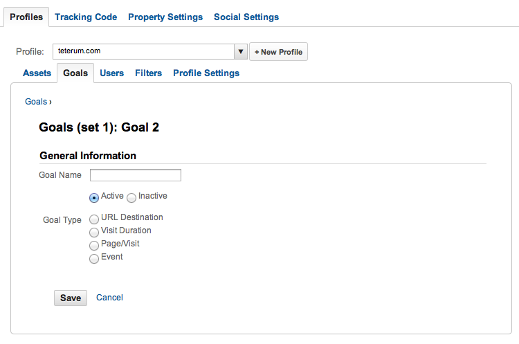 onfiguración goals inicio Google Analytics