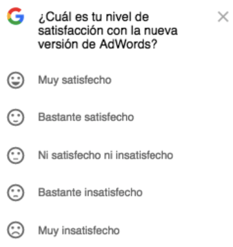 Encuesta de satisfacción nueva interfaz de Google Adwords